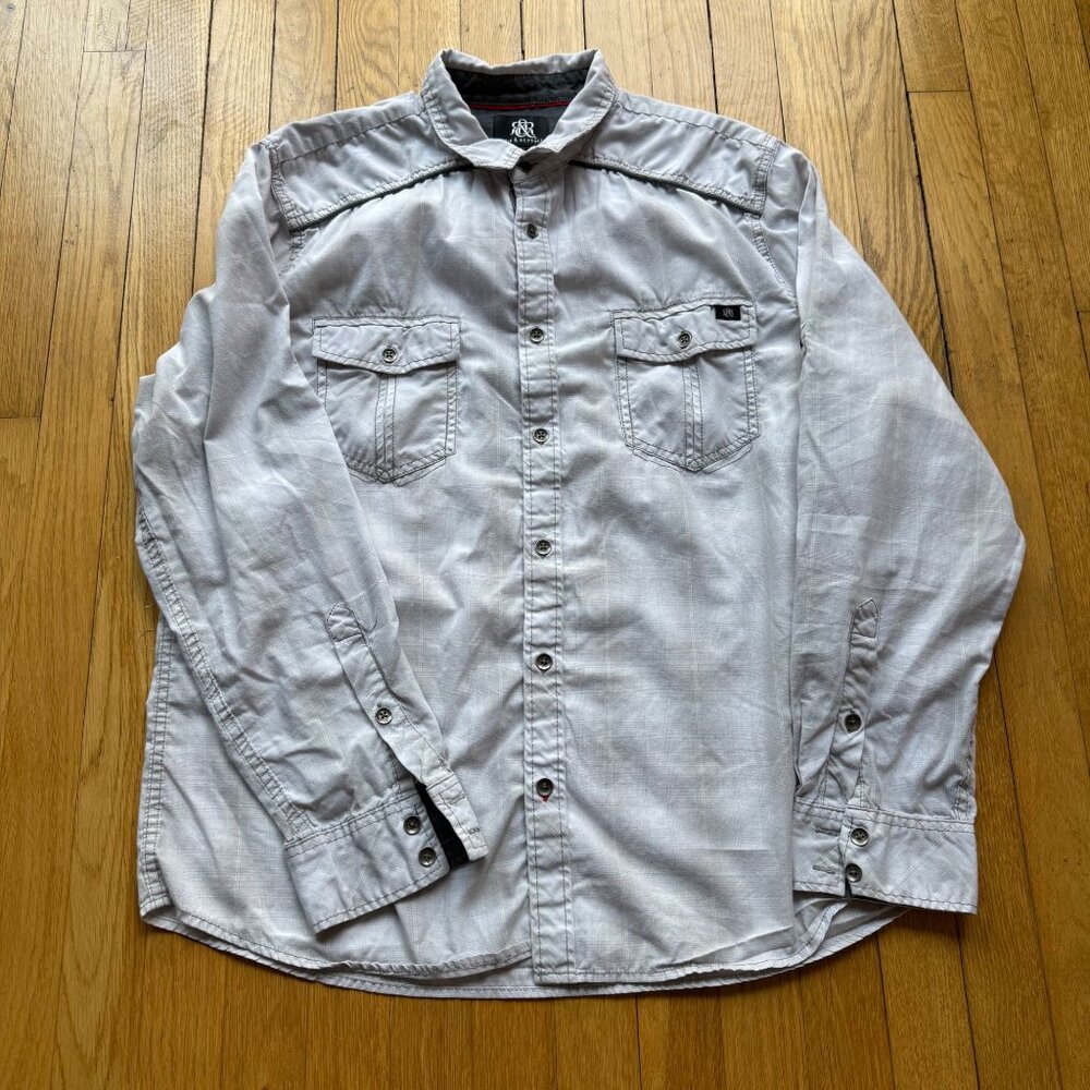 Utility Rock & Republic Size XL Light Gray Plaid Preppy Casual Button-Up Shirt - Picture 11 of 13